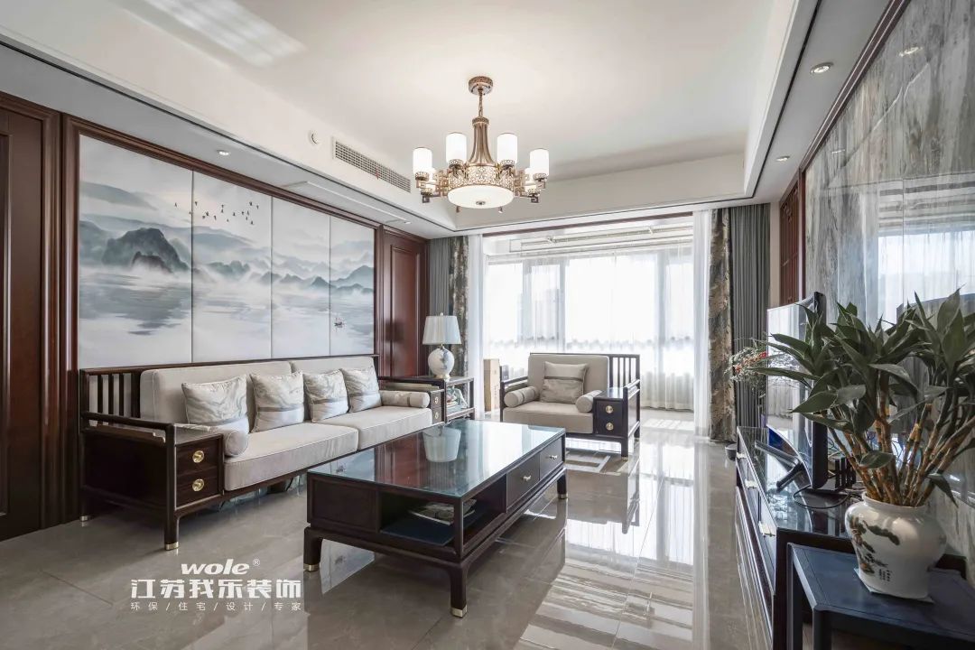 我乐装饰·实景案例:120㎡新中式三居室,水墨丹青,浸透在骨子里的贵气与清宁!